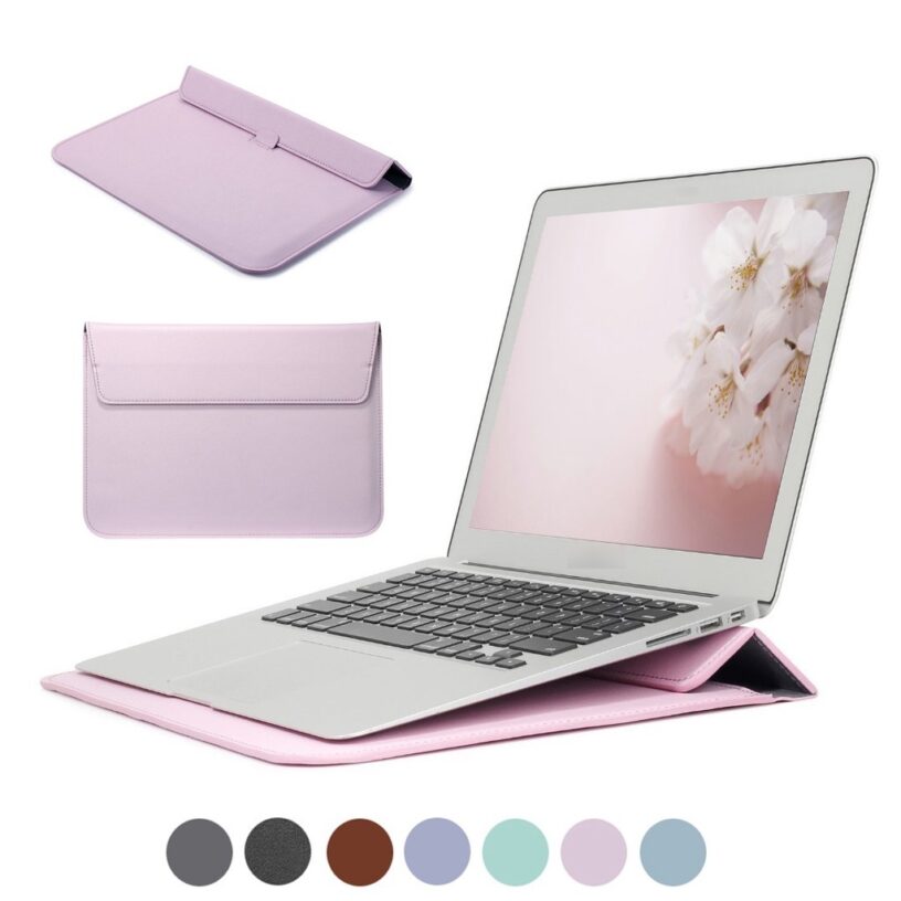 Laptop Leather Sleeve Case bag + Stand For Any Laptop macbook Pro Air laptop iPad tablet Cover - Gambar 2