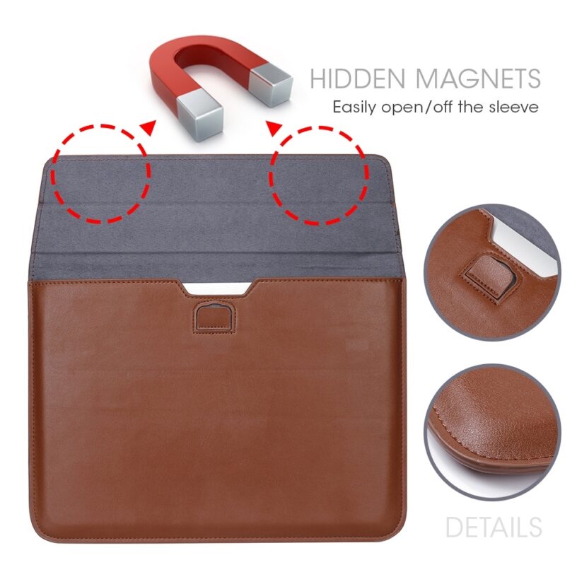 Laptop Leather Sleeve Case bag + Stand For Any Laptop macbook Pro Air laptop iPad tablet Cover - Gambar 5