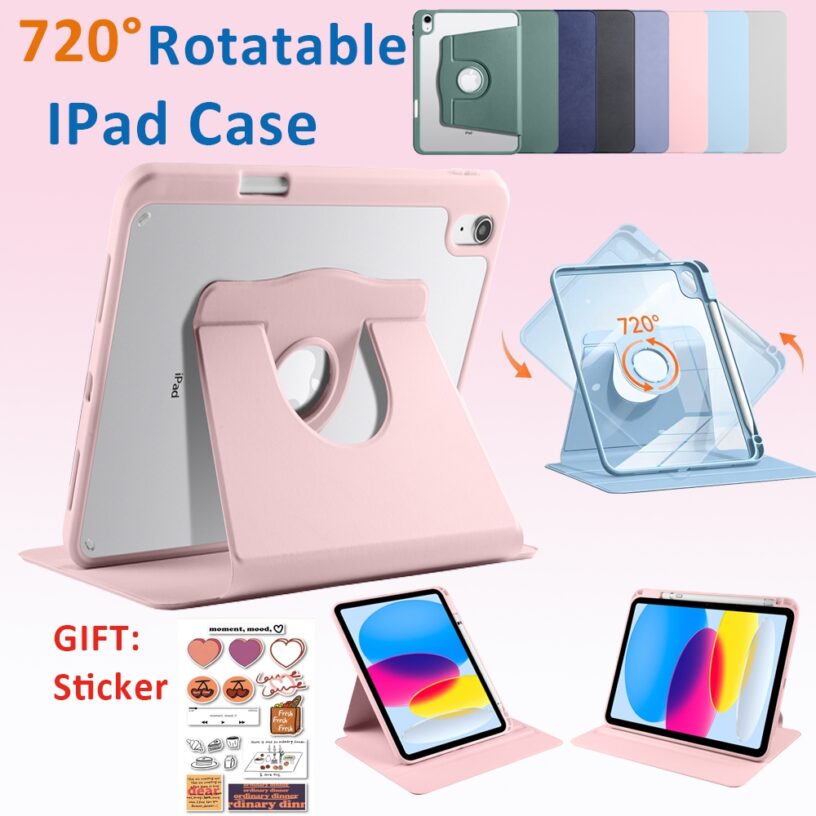 Casing Ipad720&degRotate Flip Case 10.2 inch iPad 5 6 9 7th 8th Gen Autolock Foldable Case IPad Pro 10 11 Acrylic Crystal Clear Protective Tablet Holder Case with Pencil Holder - Gambar 2