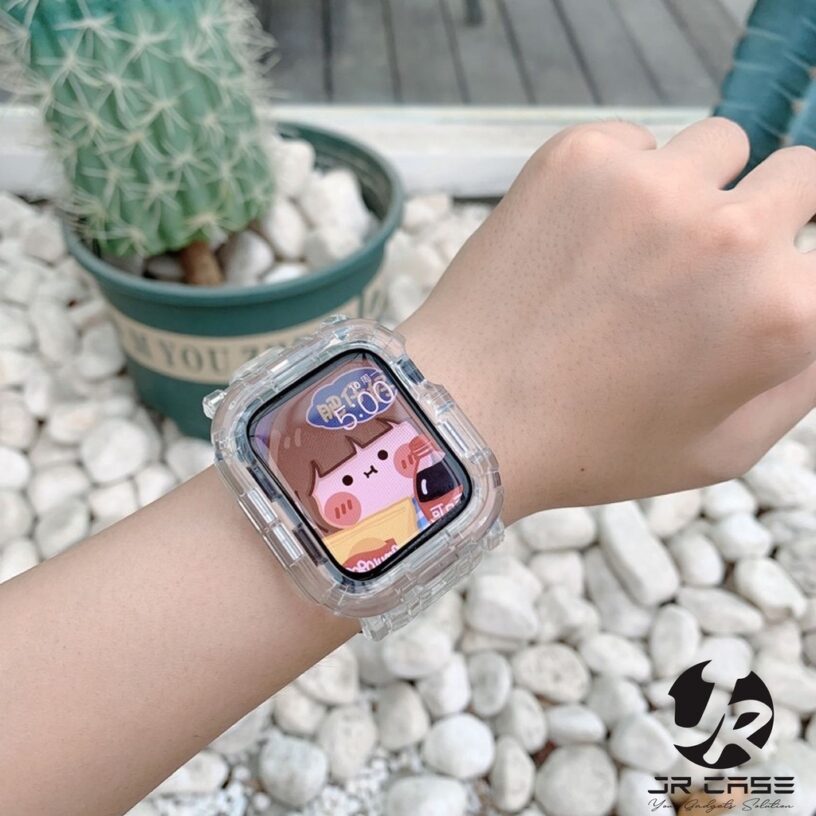 JRCASE Tali Strap Apple Watch Transparan Fullset 41mm 40mm 38mm 45mm 44mm 42mm Series 1 2 3 4 5 6 7 8 9 Ultra Silikon Transparan Glacier Sport Band iWatch Cover Full Set - Gambar 7