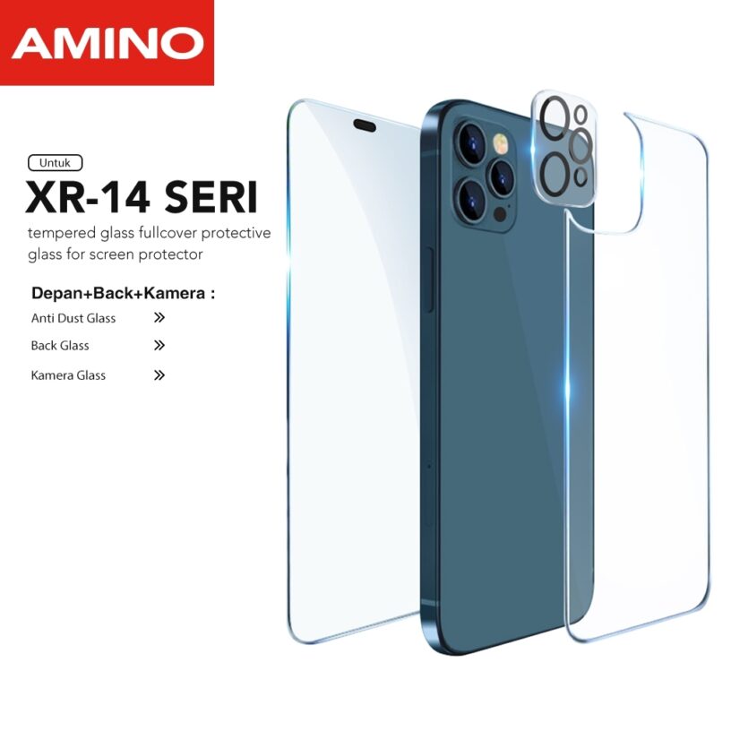 AMINO Fullset Depan Anti Dust Glass + Back Glass + Kamera Glass Untuk Iphone 14 Pro Max 14 Plus 13 Pro Max 12 Pro Max 11 Pro Max XR XS MAX X Tempered Glass Anti Gores