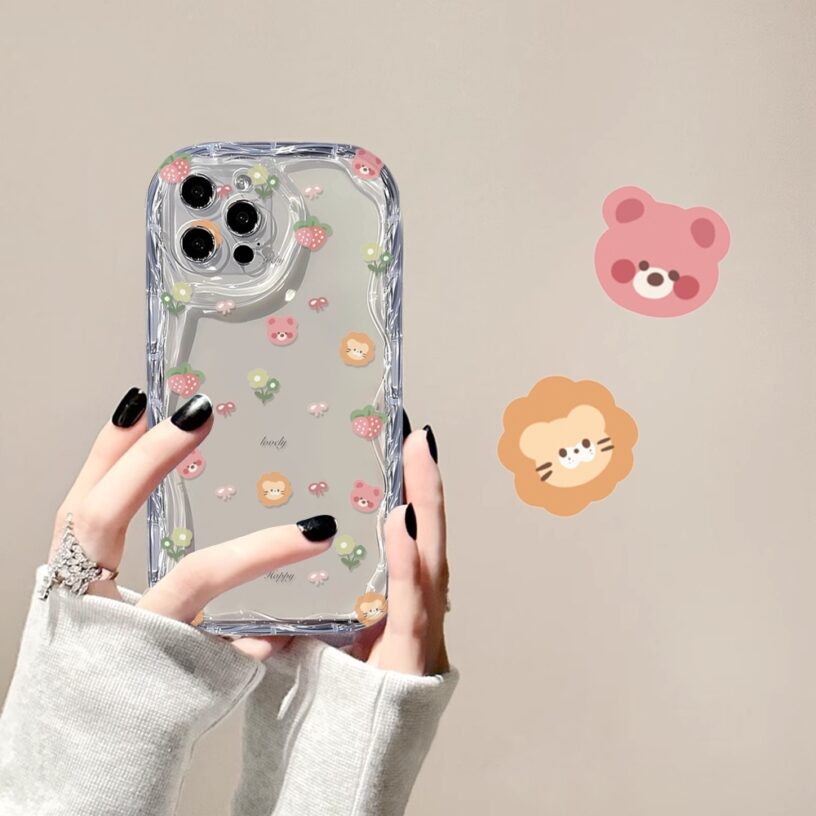 Casing hp iPhone 15 Pro Max iPhone 11 12 14 13 Pro Max XR 7Plus X XS Max 6s 7 8 6 Plus SE 2020 Cartoon Bear and Butterfly 3D Soft Wave Edge TPU Phone Case Cover SUNSHINE