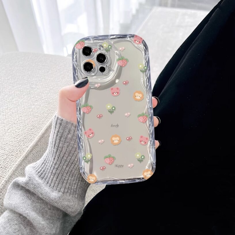 Casing hp iPhone 15 Pro Max iPhone 11 12 14 13 Pro Max XR 7Plus X XS Max 6s 7 8 6 Plus SE 2020 Cartoon Bear and Butterfly 3D Soft Wave Edge TPU Phone Case Cover SUNSHINE - Gambar 4