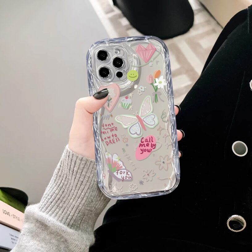 Casing hp iPhone 15 Pro Max iPhone 11 12 14 13 Pro Max XR 7Plus X XS Max 6s 7 8 6 Plus SE 2020 Cartoon Bear and Butterfly 3D Soft Wave Edge TPU Phone Case Cover SUNSHINE - Gambar 5