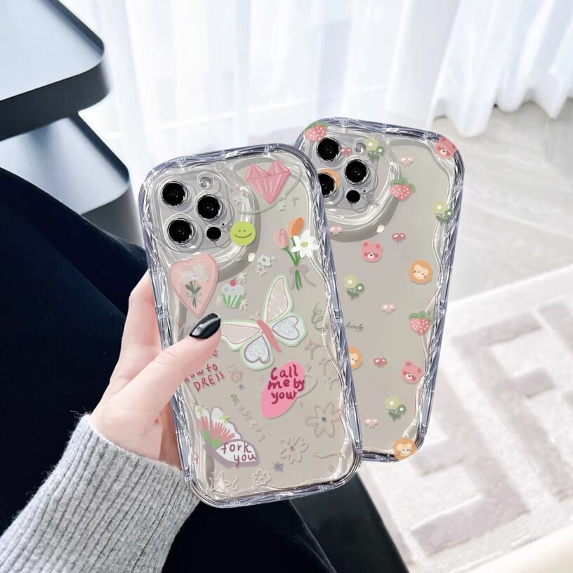 Casing hp iPhone 15 Pro Max iPhone 11 12 14 13 Pro Max XR 7Plus X XS Max 6s 7 8 6 Plus SE 2020 Cartoon Bear and Butterfly 3D Soft Wave Edge TPU Phone Case Cover SUNSHINE - Gambar 6