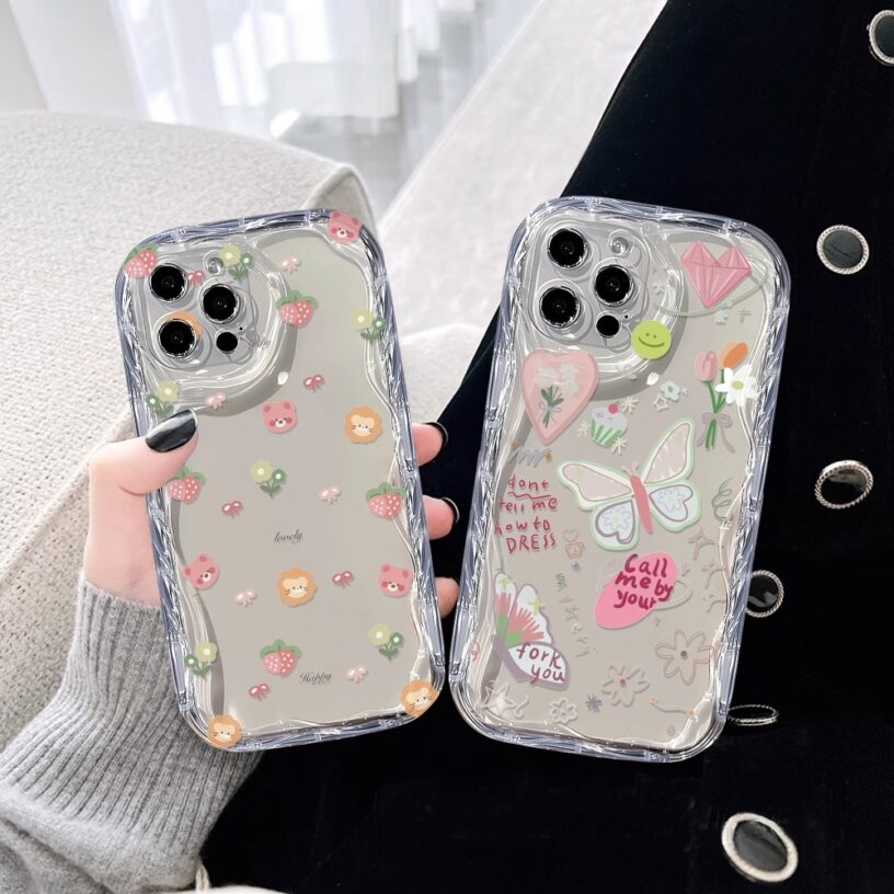 Casing hp iPhone 15 Pro Max iPhone 11 12 14 13 Pro Max XR 7Plus X XS Max 6s 7 8 6 Plus SE 2020 Cartoon Bear and Butterfly 3D Soft Wave Edge TPU Phone Case Cover SUNSHINE - Gambar 8