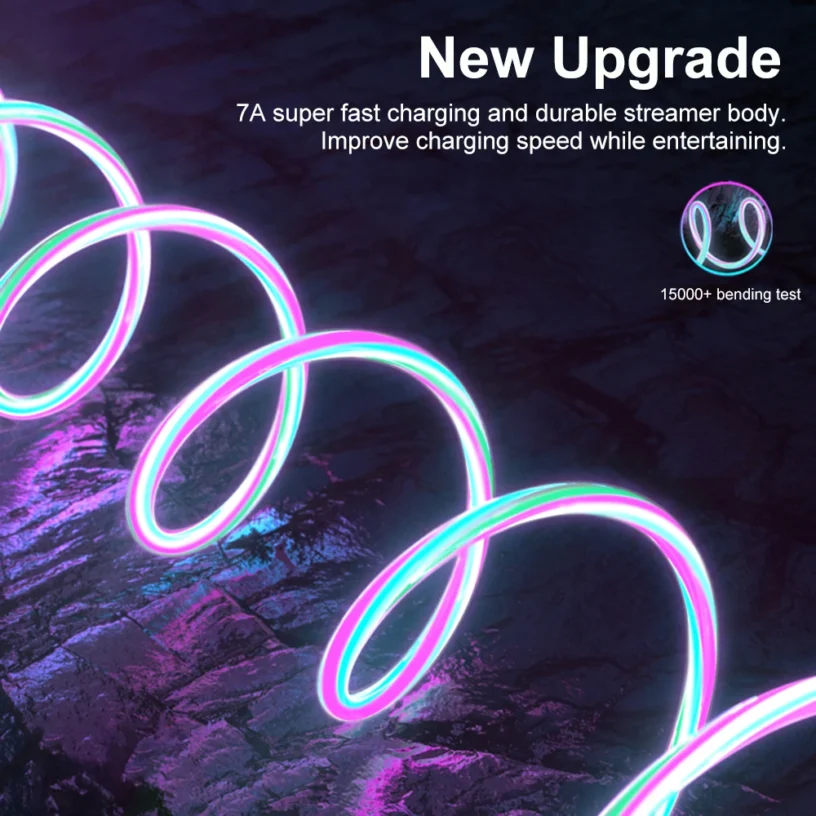 7A Glowing Cable Micro USB Type C Cable Fast Charging For iPhone Huawei Xiaomi LED light Charger Flowing Streamer USB C Cord - Gambar 6