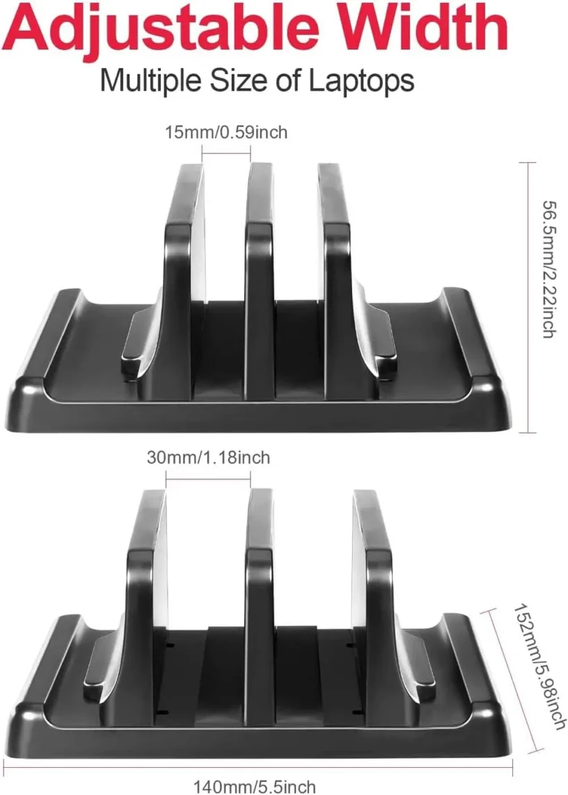 Dual-Slot Adjustable Vertical Laptop Stand ABS Plastic 4in1 Design Space-Saving for MacBook Chromebook Surface HP Dell Book iPad - Gambar 5