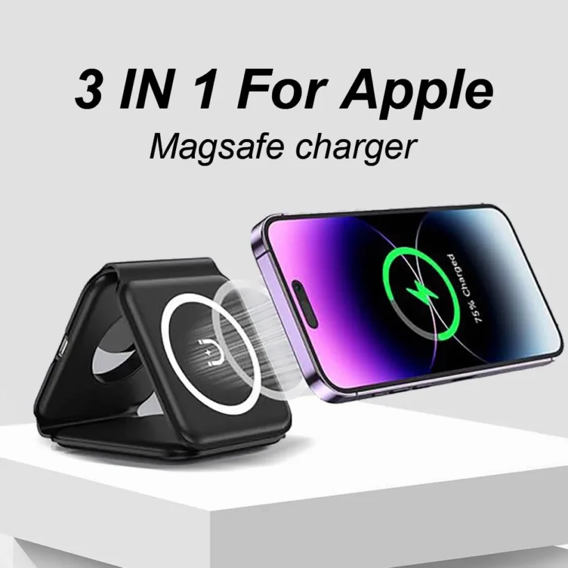 Fodable 3 in 1 Charging Station for Multiple Apple Devices Travel Charging Pad Dock for Apple Watch iPhone 15 14 13 12 Pro Max