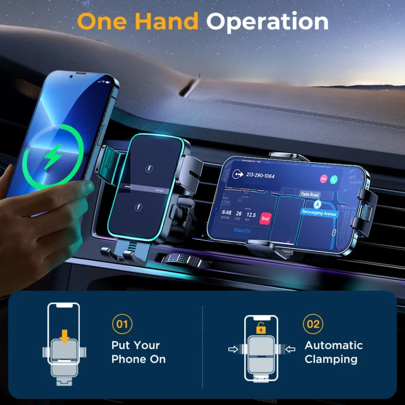 Joyroom 15W Dual Coil Car Phone Holder Automatic Fast Wireless Charger Phone Holder Car Mount For iPhone Foldable Galaxy - Gambar 4