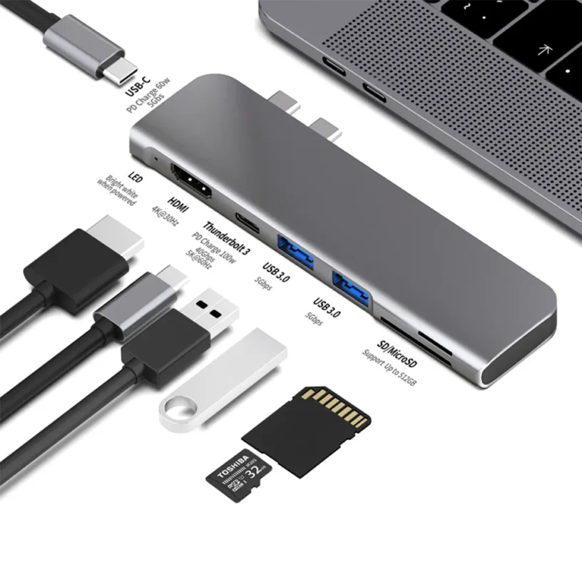 USB 3.1 Type-C Hub To HDMI Adapter 4K Thunderbolt 3 USB C Hub with Hub 3.0 TF SD Reader Slot PD for MacBook Pro/Air 2018 - 2020 - Gambar 2