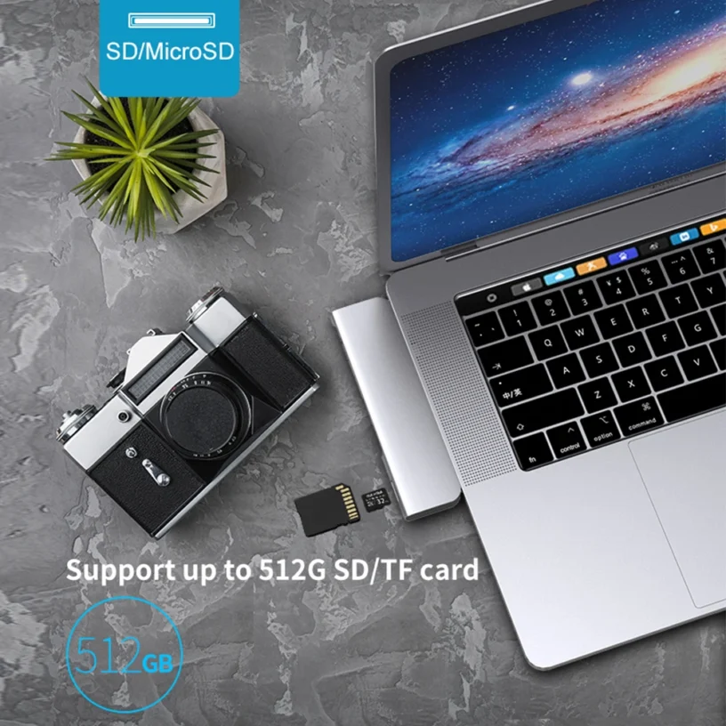 USB 3.1 Type-C Hub To HDMI Adapter 4K Thunderbolt 3 USB C Hub with Hub 3.0 TF SD Reader Slot PD for MacBook Pro/Air 2018 - 2020 - Gambar 3