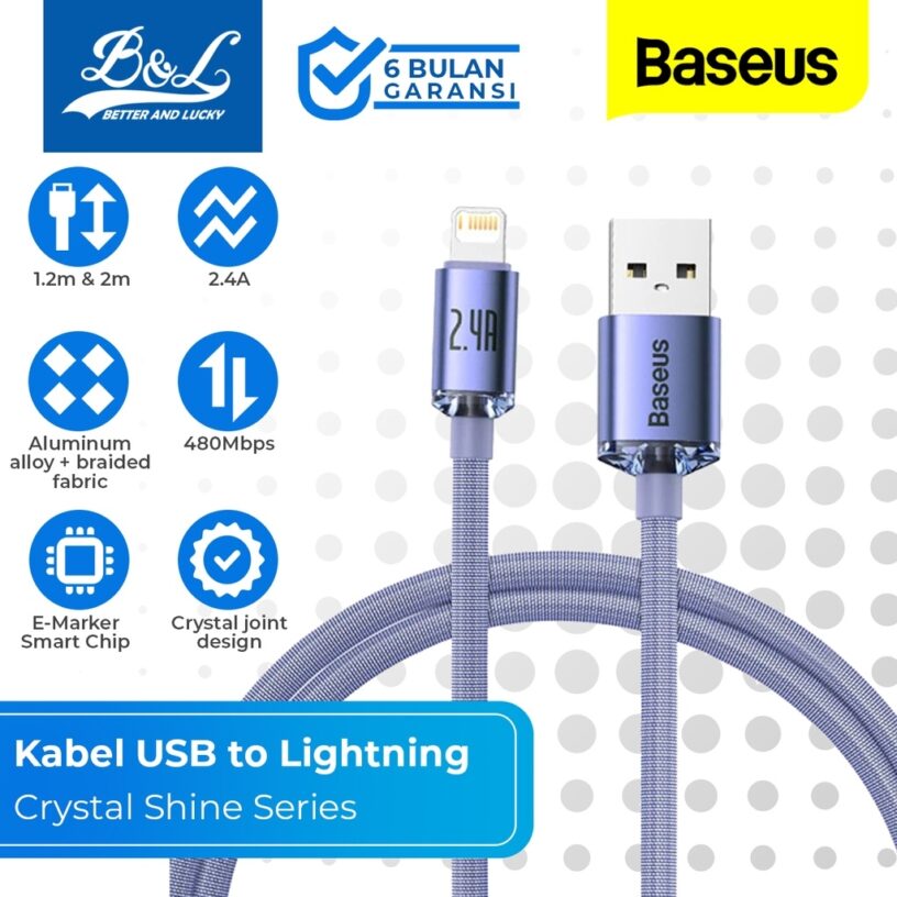 BASEUS Kabel Data USB to Lightning iPhone 2.4A CRYSTAL SHINE - Gambar 2