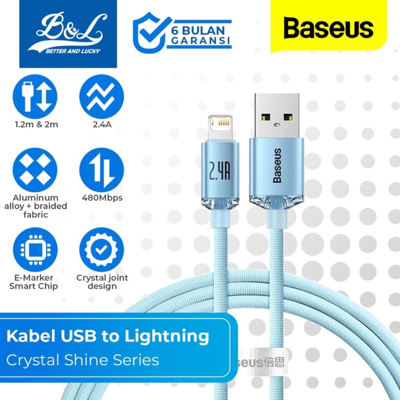 BASEUS Kabel Data USB to Lightning iPhone 2.4A CRYSTAL SHINE - Gambar 10