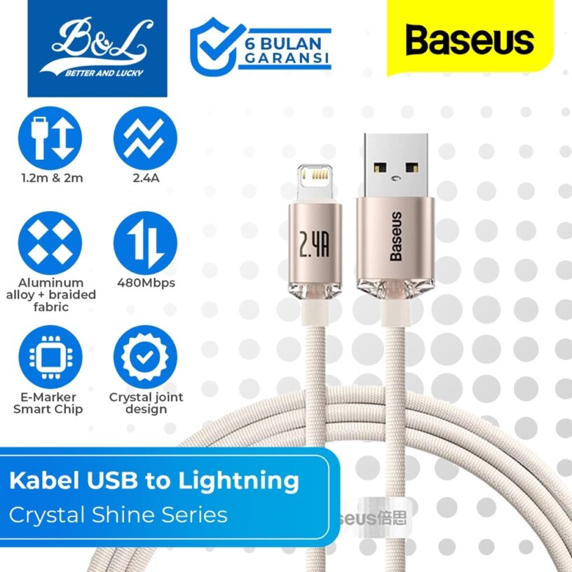 BASEUS Kabel Data USB to Lightning iPhone 2.4A CRYSTAL SHINE - Gambar 11