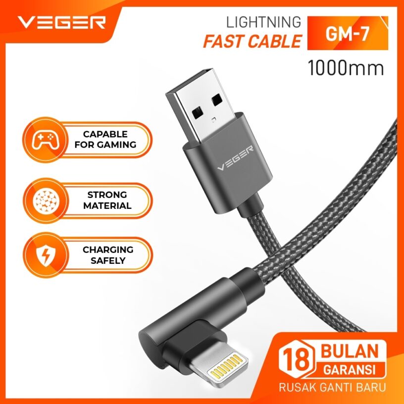 VEGER GM-7 Kabel Data Cable Lightning For iPhone & iPad High Speed ( 1 Meter )