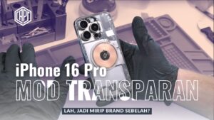 iPhone 16 Pro dengan mod transparan menampilkan komponen internal secara estetis