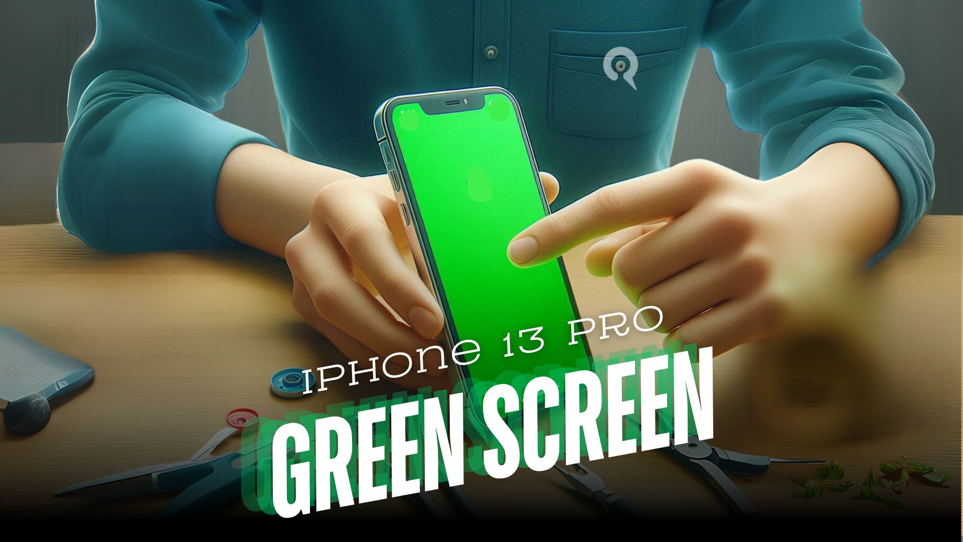 Ilustrasi green screen pada iPhone 13 Pro Max akibat masalah hardware atau software.