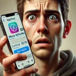 DALL·E 2024-12-26 02.42.55 - A realistic illustration with a 16_9 aspect ratio, depicting a person holding an iPhone 15 Pro Max with a panicked expression. The focus is on the det