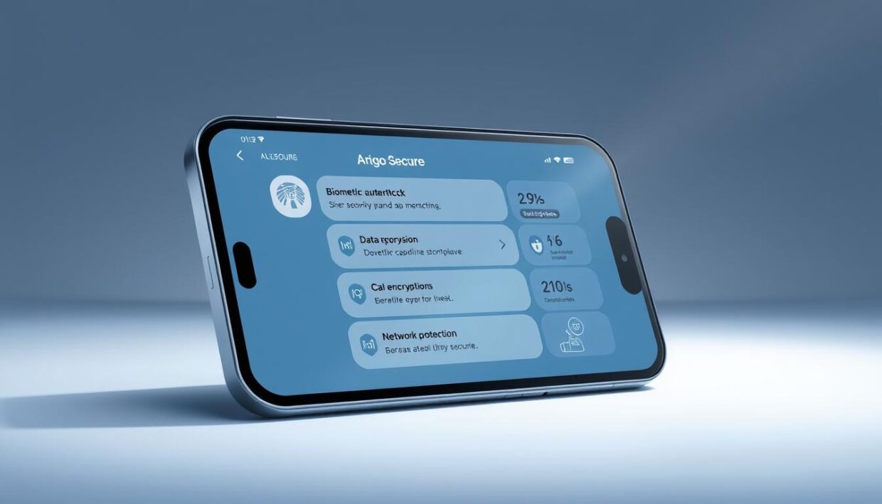 A highly secure and advanced iOS26 device, showcasing the latest CapsPoint security features. A sleek, modern interface with customizable options for biometric authentication, data encryption, and network protection. The device is displayed in a minimalist, well-lit studio setting, captured from an angle that highlights the clean design and attention to detail. The overall atmosphere conveys a sense of technological sophistication and personal privacy.